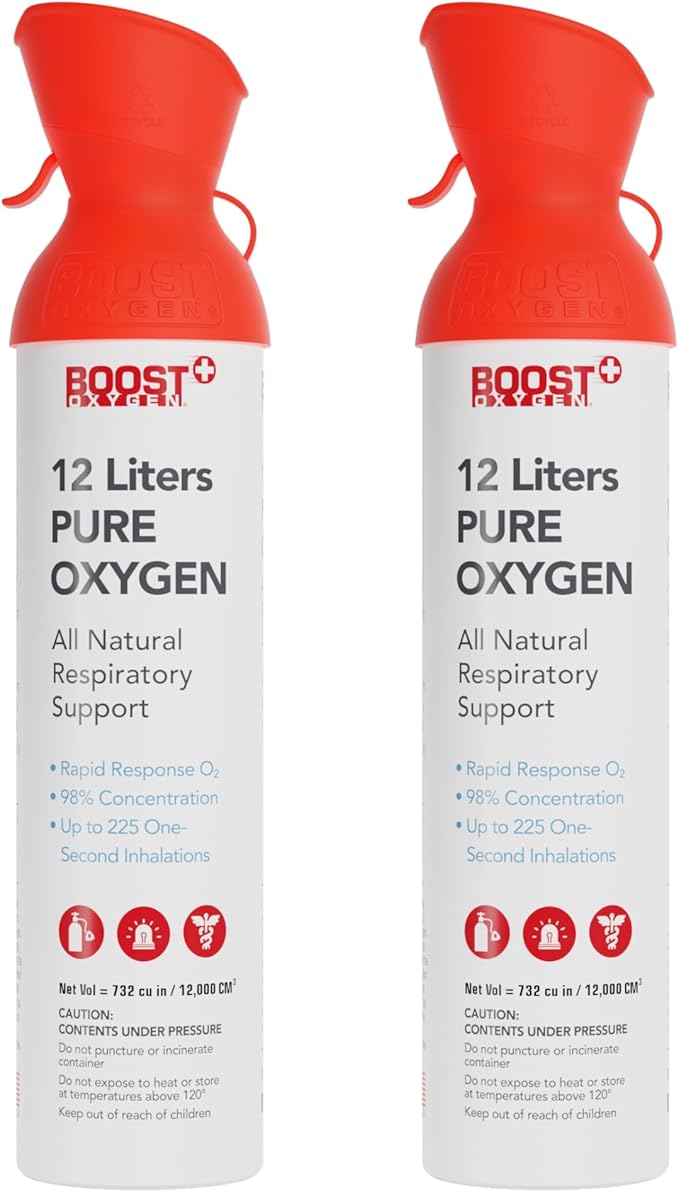 Boost Oxygen Extra-Large Rapid Response 12L Canister | Respiratory Support for Aerobic Recovery, Altitude, Performance & Health (2 Pack)