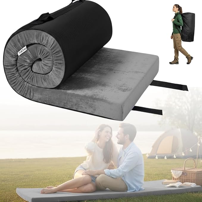 Roll Up Foam Camping Mattress - 30D High-Density Foam Sleeping Pad with Travel Bag - Portable Floor Mat for Tent, Car Camping & Guest Bed Cot
