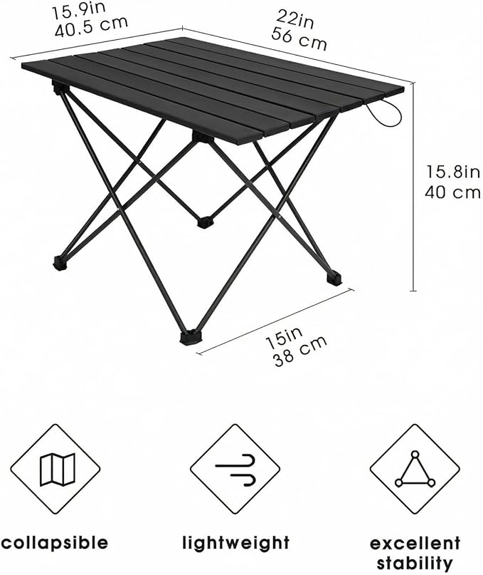MOON LENCE Ultralight Folding Camping Table, Compact,Portable with Carry Bag, for Outdoor Cooking, Picnic, Camp, Boat, Travel (Black -M)