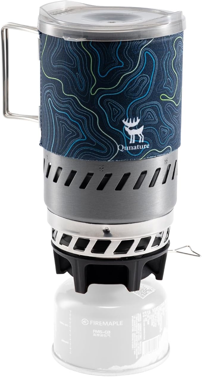 Camping and Backpacking Stove System Integrated Portable Camping Stove 600ML 1700W Lightweight Mini Outdoor Burner Camp Cooking gear for Hiking, Hunting,Trips and Fishing Black