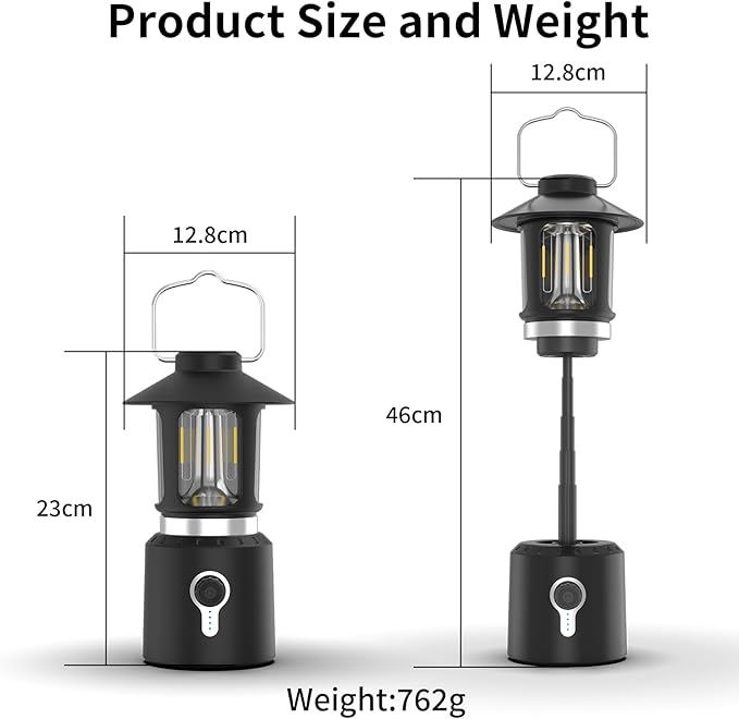 LED Camping Lantern, 8000mAh Telescopic Vintage Rechargeable Lantern, Dual Light Source & 3 Light Modes (2000K-6500K), 360° Lighting Emergency Lights for Camping, Home Power Outage, Hurricane, Hiking