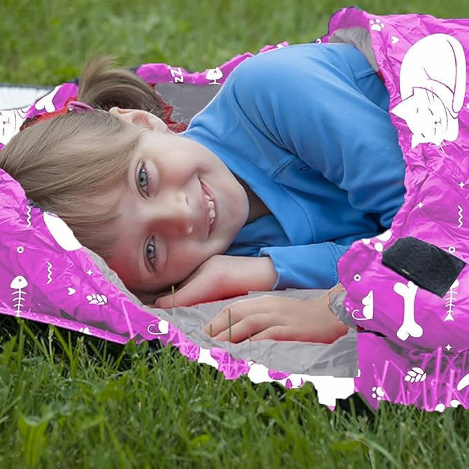 KidzAdventure Mummy Style 32 – 59F Kids Sleeping Bag with Pillow Sleeve, 4 Season, Lightweight and Backpacking Style, Ideal for Camping, Sleepover, Boys, Girls, and Youth