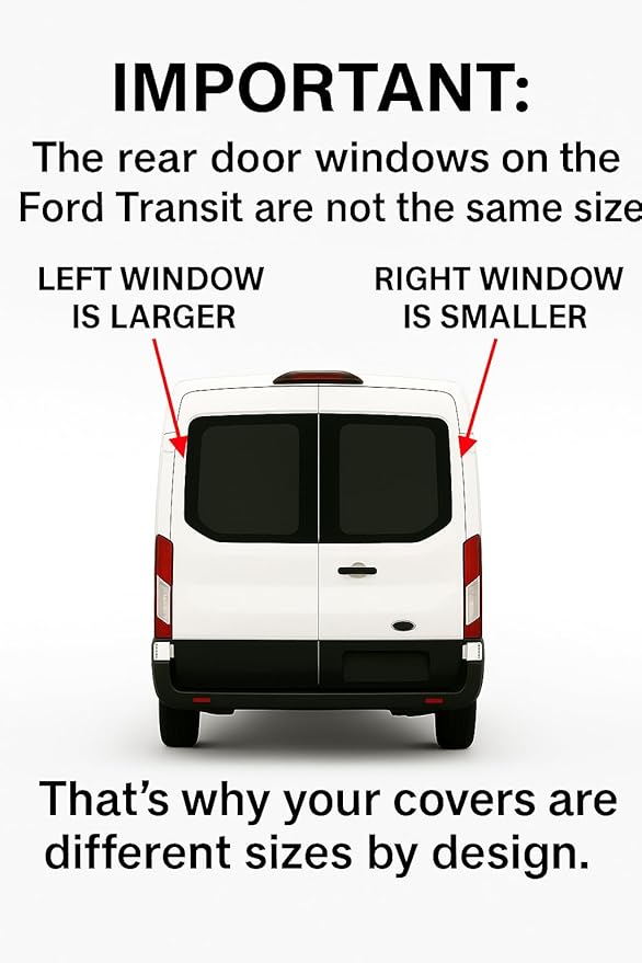 Magnetic Insulated Rear Door Window Covers (Pair) for 2015-2026 Ford Transit Medium and High Roof Vans with NO Plastic Trim, Blackout Privacy Sun Shades for Stealth Camping – Dark Gray
