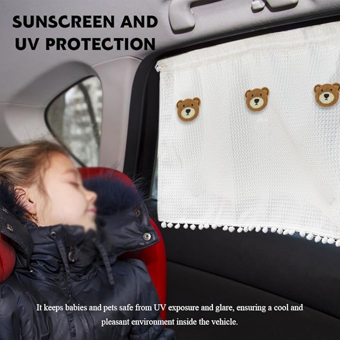 Car Side Window Sun Shade Privacy Curtain for Baby, Suction Cup Window Shade, 25"x18" Car Cartoon Sunshade Protector Heat Blocker Cover, Privacy Curtain for Kids Women (Three Bears)