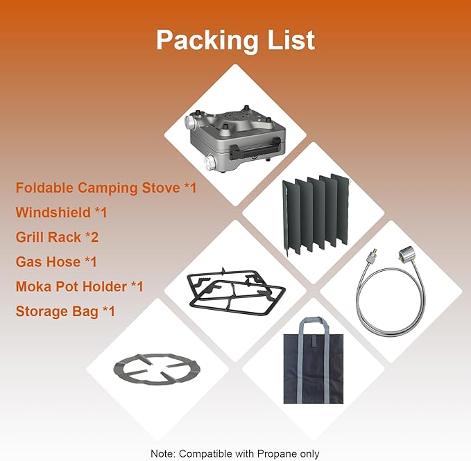 27000 BTUs 2 Burner Folding Camp Stove with Windshield, Portable Camping Stove with Adjustable Burners &Carring Bag, Propane Stove for Camping, Tailgating, BBQ