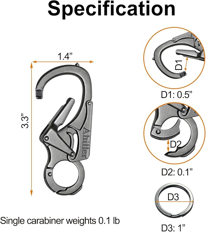 Ahiller Carabiner Keychain Clip, Double Lock Designed - Tungsten Steel Tip, Multifounction Tools for Camping, Hiking, Fishing, Outdoor Survival
