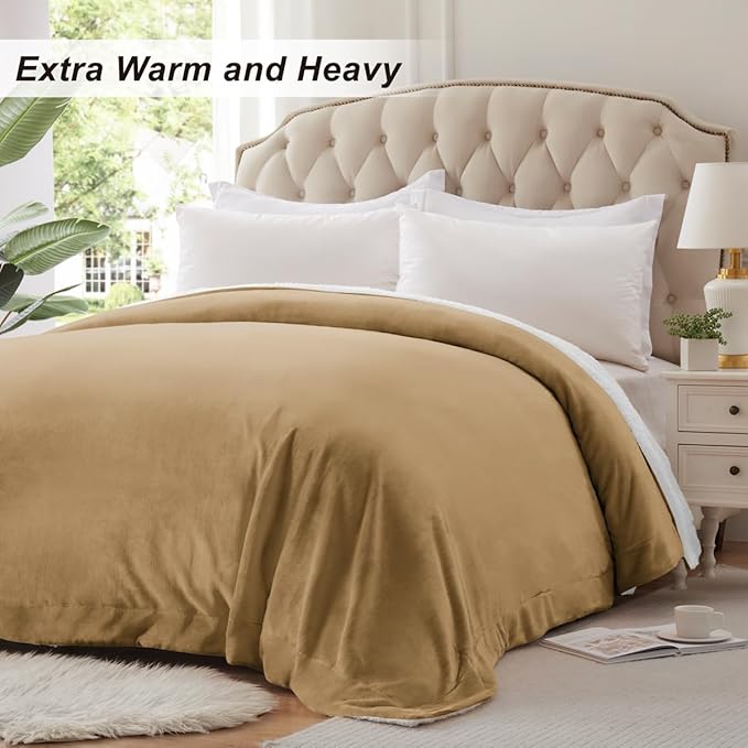 KAWAHOME Sherpa Fleece King Size Blanket for Bed - Extra Warm and Heavy Thick Blankets for Winter, Super Soft 500GSM Plush Blanket, 108" X 90" Camel