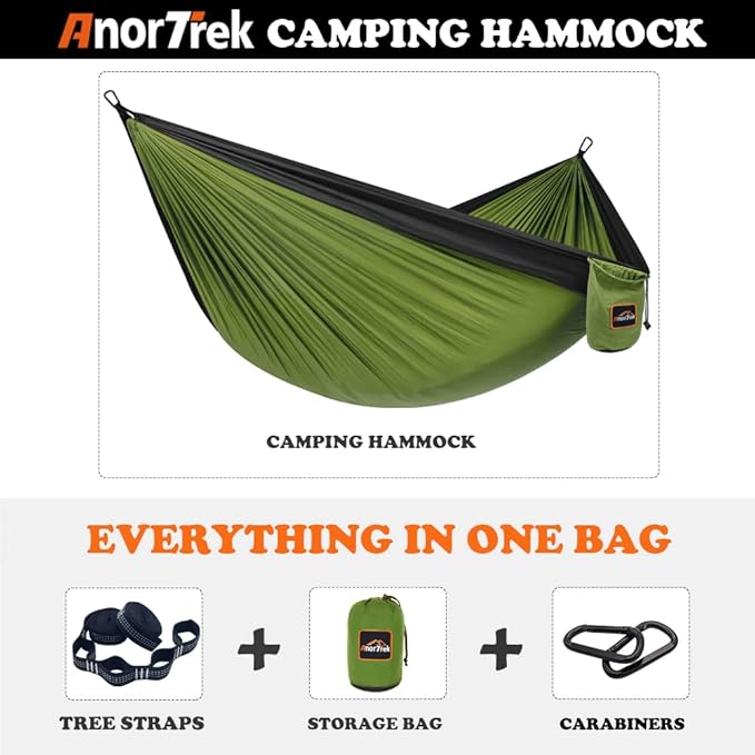 AnorTrek Camping Hammock, Super Lightweight Portable Parachute Hammock with Two Tree Straps Single or Double Nylon Travel Tree Hammocks for Camping Backpacking Hiking