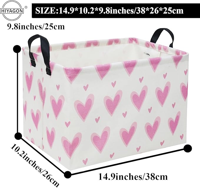 HIYAGON Rectangular Heart Pink Gift Basket Empty Kids Storage Bin Basket Organizer Box Heart Room Decor(Pink loves)