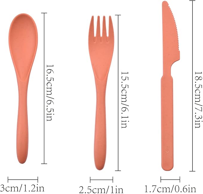 Knives Spoons and Forks Set, Wheat Straw Cutlery Set, Reusable Flatware Set for 4, Utensils for Party, Travel, Work, Picnic, Camping or Daily Use (Dark green, Orange, Yellow, Grey)