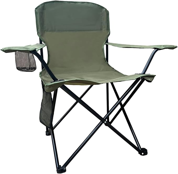 Folding Camping Chair with Cup Holder & Storage Bag, 225lbs Capacity, Large Anti-Sink Feet, Breathable PE Coated Fabric for Outdoor, Hiking, Beach, Fishing, Backpacking, Green