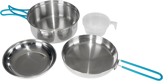 Stansport Stainless Steel Camping Cookware Set – Durable Nesting Mess Kit for Backpacking, Hiking & Outdoor Cooking – Compact Portable Pot & Pan with Carry Bag – Multiple Sizes for Family to Solo Use