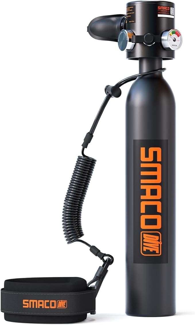 SMACO 0.5L Mini Scuba Tank Portable Diving Tank Reusable Lightweight Diving Cylinde Compact Emergency Pony Bottle for Snorkeling, Freediving, Air Backup Lung Air Tank S300