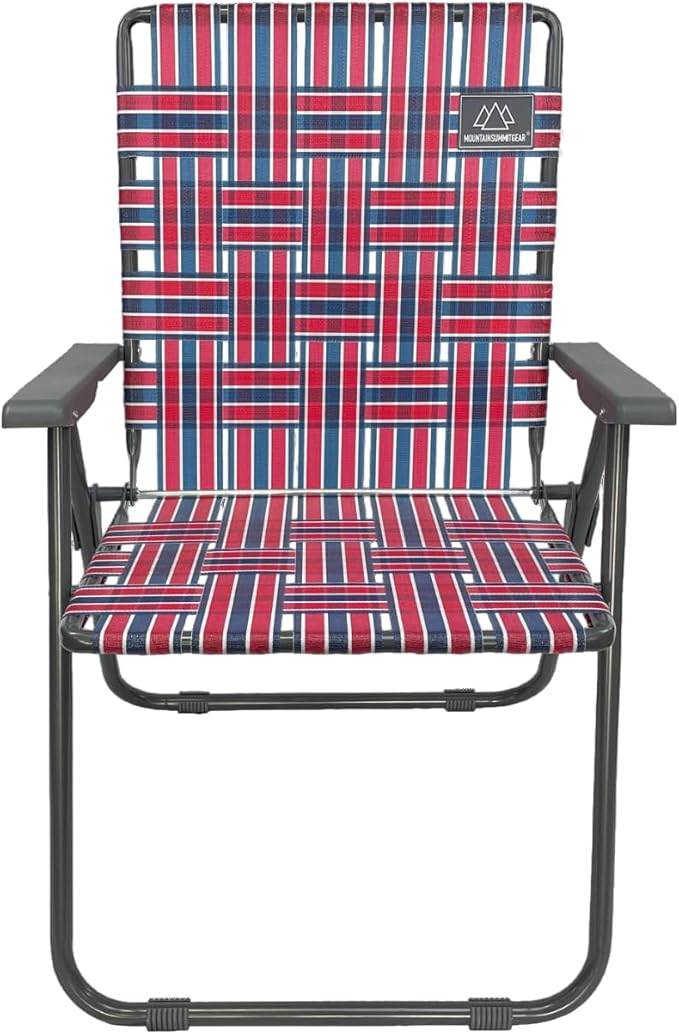 MOUNTAIN SUMMIT GEAR Retro Webbed Camping Chair - Lightweight, Foldable, Durable Steel Frame, 300lb Capacity, Vintage Red/White/Blue Stripes by Caddis Sports