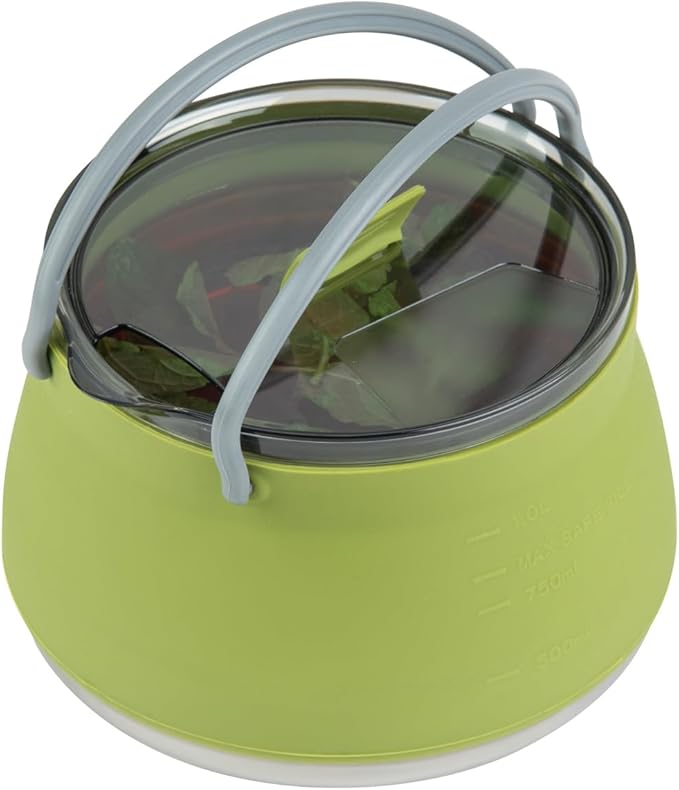 Hi Tek 1 Liter Collapsible Camping Kettle, 1 Portable Cook Pot - With Perforated Lid, Stainless Steel Bottom, Silicone Camping Coffee Pot, With High Heat Nylon Handles, For Travel - Restaurantware