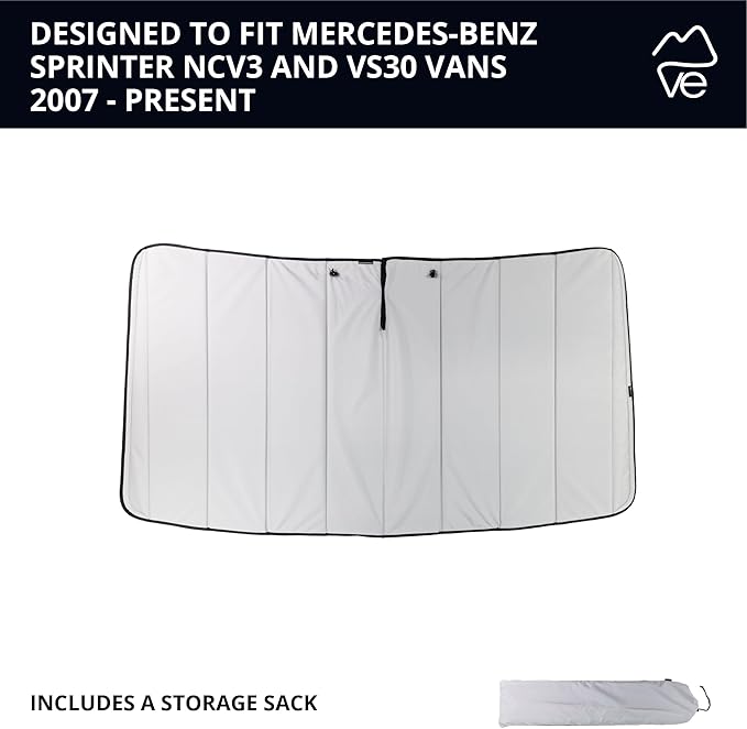 VanEssential Insulated Magnetic Blackout Front Windshield Cover Designed for Mercedes-Benz NCV3/VS30 (Van Years 2007 to Current) - Cool Gray
