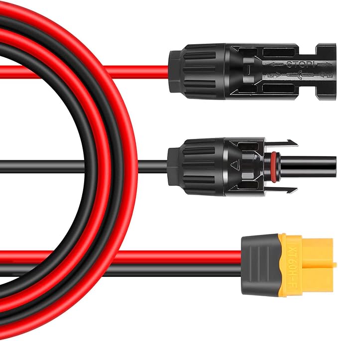 Solar Panel Connector to XT60 Extension Cable 12AWG, Solar Adapter Male Female to XT60 Input Port for Portable Power Station & Solar Generator (2FT)