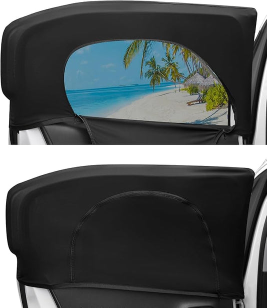 Ovege Window Shades for Back Seat - Side Window Sun Shade Breathable Mesh-Zipper Car Window Cover Screen-Camping Privacy Universal Fits Most Small and Medium Cars 2pcs (Rear Side Medium)