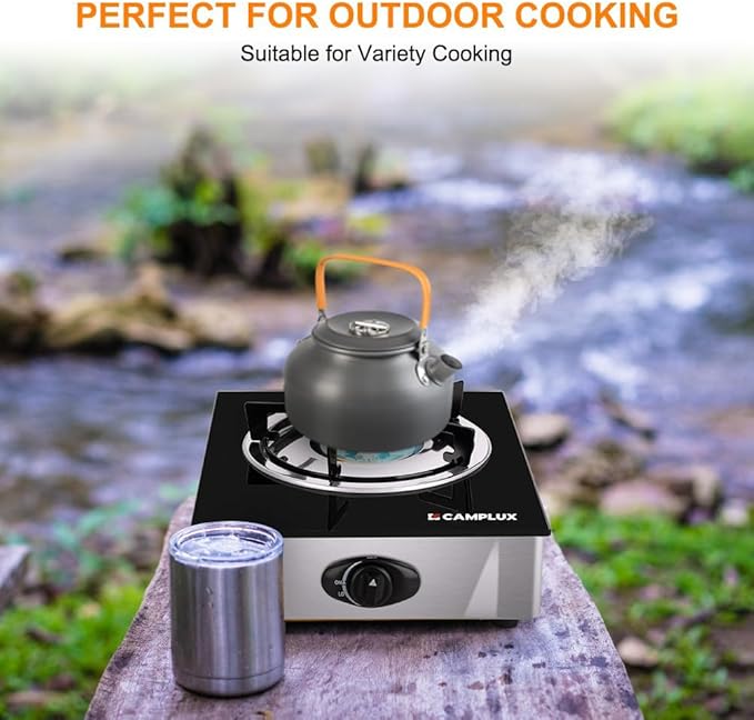 Camplux Propane Stove with Auto Ignition, Single Burner Propane Stoves 9,500 BTU, Tempered Glass Gas Cooktop