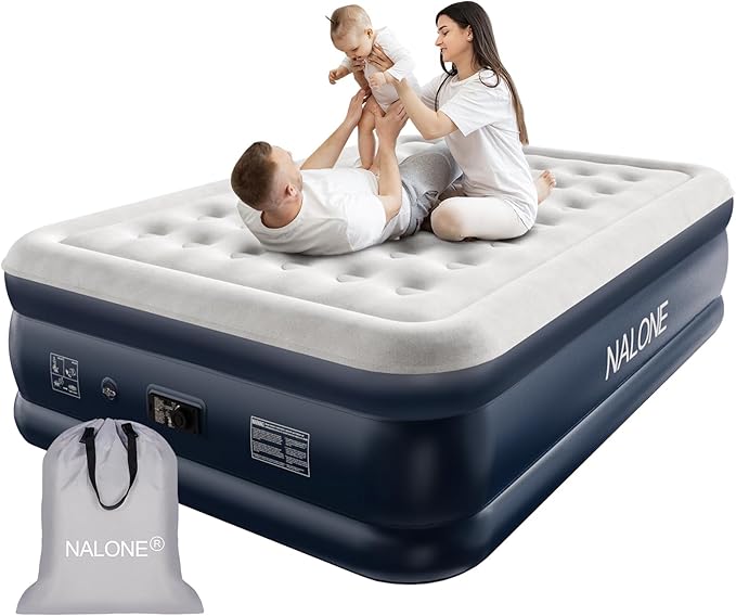 nalone Air Mattress Queen with Built in Pump, Inflatable Mattress Blow up Mattress, 18'' Raise Portable Air Bed, Upgraded Fast Colchones Inflables for Home, Guest, Travel & Camping, 690lbs Max