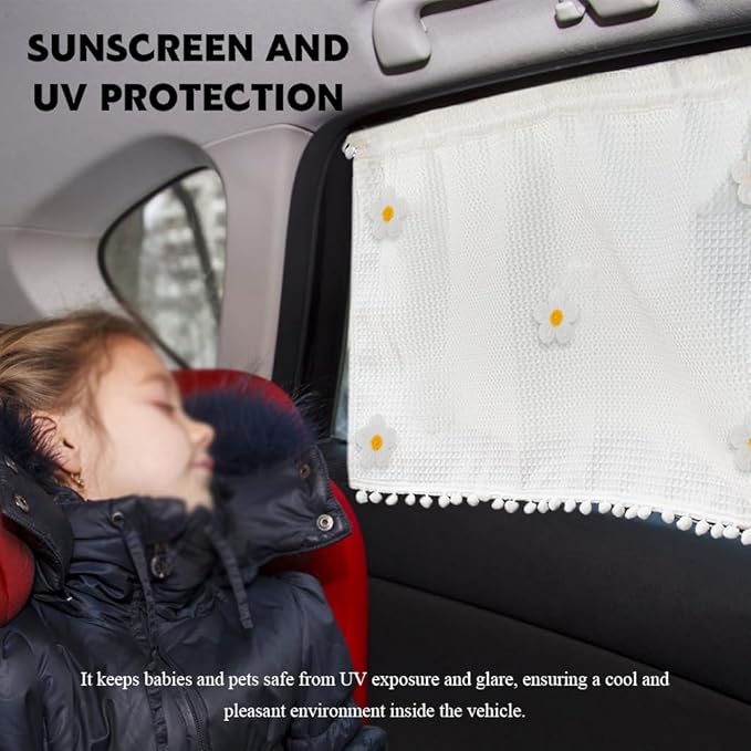 Car Side Window Sun Shade Privacy Curtain for Baby, Suction Cup Window Shade, 25"x18" Car Cartoon Sunshade Protector Heat Blocker Cover, Privacy Curtain for Kids Women (Five Small Flowers)