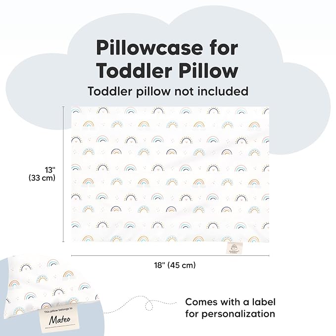 KeaBabies Toddler Pillowcase 13"x18" - Organic Cotton Toddler Pillowcase for Kids, Boys,Girls,Soft & Durable Cotton Cover for Miniature Sleepy Pillows,Cute Colors,Pillow Sold Separately(Jolly Rainbow)