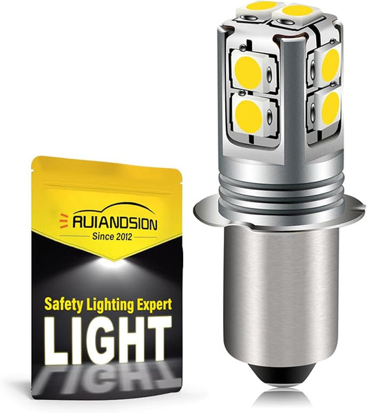Ruiandsion Upgrade LED Flashlight Bulb 6-40 Volt P13.5S Base LED Bulb Warm White 4300K 6V 9V 12V 18V 19.2V 24V Replacement for Flashlight Torch Lantern Work Lights,Non-Polarity