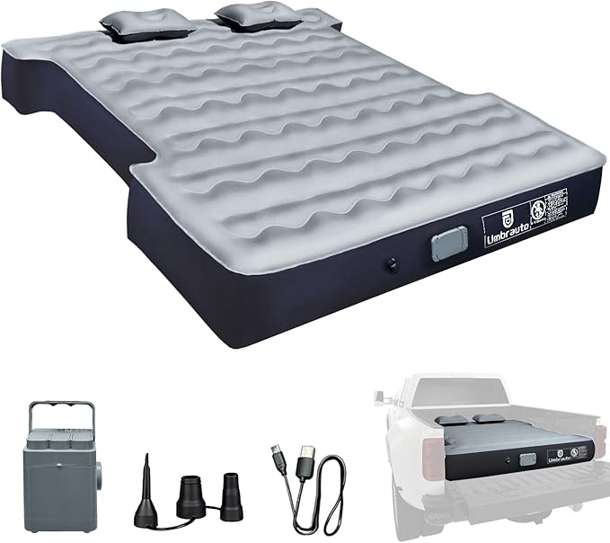Umbrauto Truck Air Mattress for 5.5-5.8ft Full Size Short Bed, Self-Inflating Suede Surface Truck Camping Airbed for Pickup Tent Outdoor Travel Sleeping