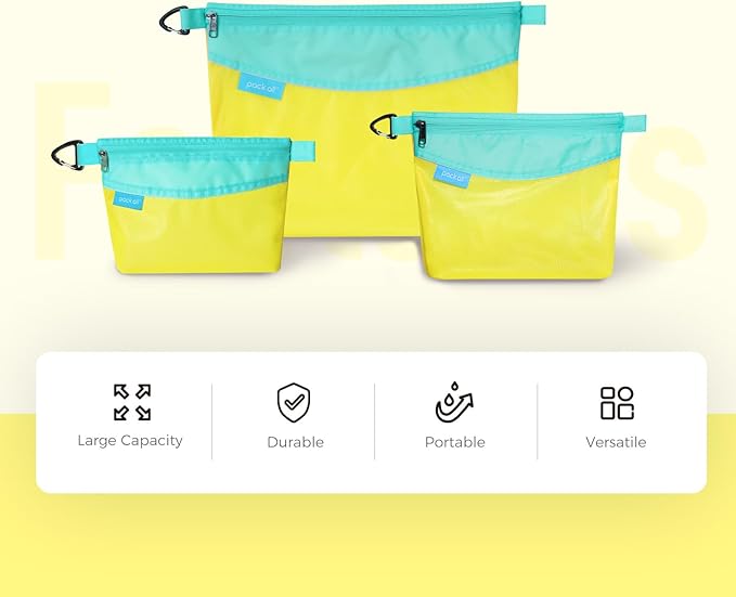 pack all Water-resistant Material Zipper Pouch, Mesh Zipper Bag for Storage, Travel, Office (Large, Yellow)