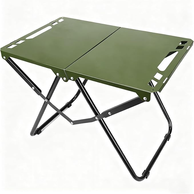 Tactical Camping Table, Collapsible Table Lightweight with Carry Bag, Durable Carbon Steel Outdoor Picnic Table for Camping, Travel expeditions, Hiking, Picnics, BBQs & Beach Trips - Green