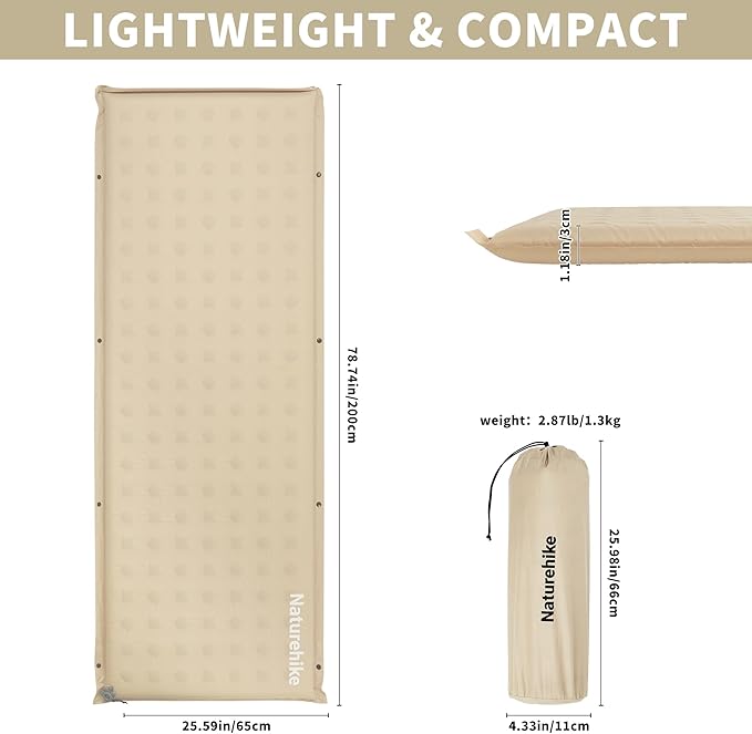 Naturehike Connectable Self Inflating Sleeping Pad, 1.18" Memory Foam Camping Pad, Backpacking Camping Mattress Pad for Tent, Travel, Car, Hammock