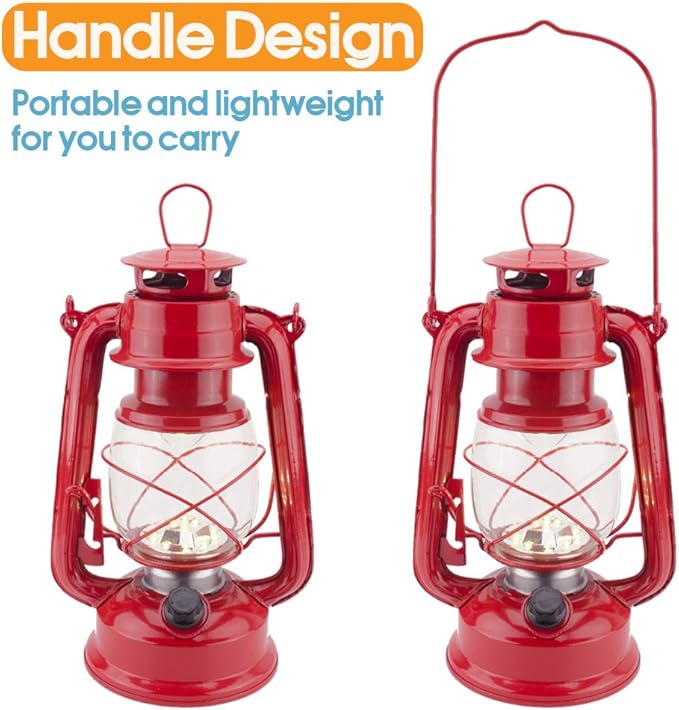 Vintage LED Hurricane Lantern, Warm White Battery Operated, Antique Metal Hanging Lantern with Dimmer Switch, 15 LEDs, 150 Lumen for Indoor or Outdoor Use