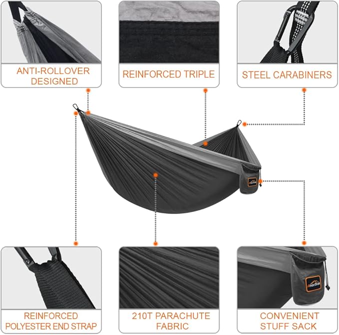 AnorTrek Camping Hammock, Super Lightweight Portable Parachute Hammock with Two Tree Straps Single or Double Nylon Travel Tree Hammocks for Camping Backpacking Hiking