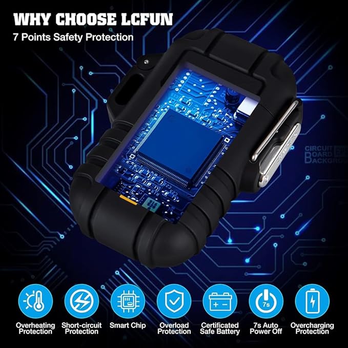 LcFun Electric Lighter Windproof Dual Arc USB Rechargeable Flameless Plasma Lighters Waterproof Matches for Camping Hiking Survival Tactical Gear Birthday Gifts for Men Husband