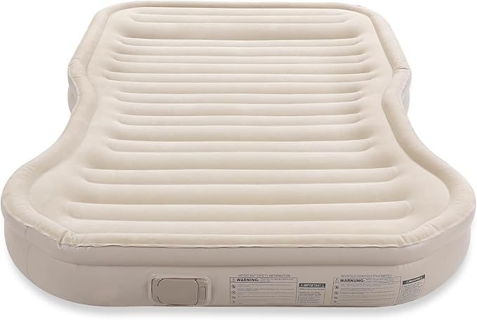 KMZ SUV Air Mattress with Built-in Pump & 2 Pillows, Thickened Flocked PVC, Quick 90-Seconds Inflation Air Bed, Portable & Durable Car Air Bed for Camping, Travel, Truck (Khaki)