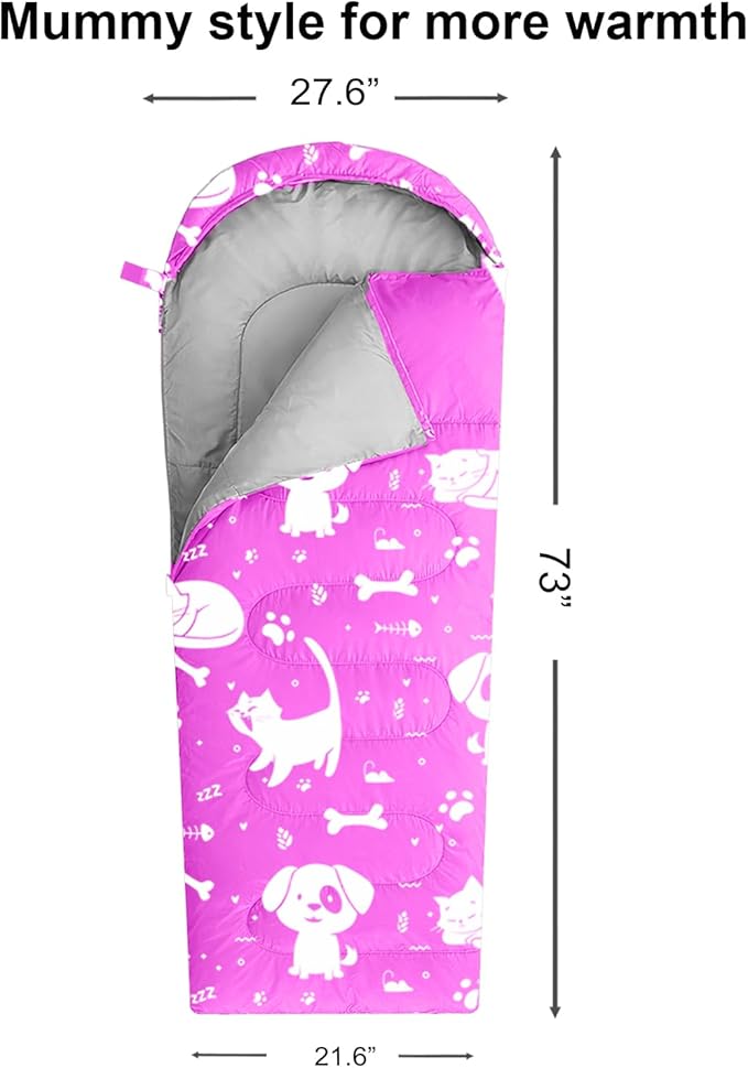 KidzAdventure Mummy Style 32 – 59F Kids Sleeping Bag with Pillow Sleeve, 4 Season, Lightweight and Backpacking Style, Ideal for Camping, Sleepover, Boys, Girls, and Youth