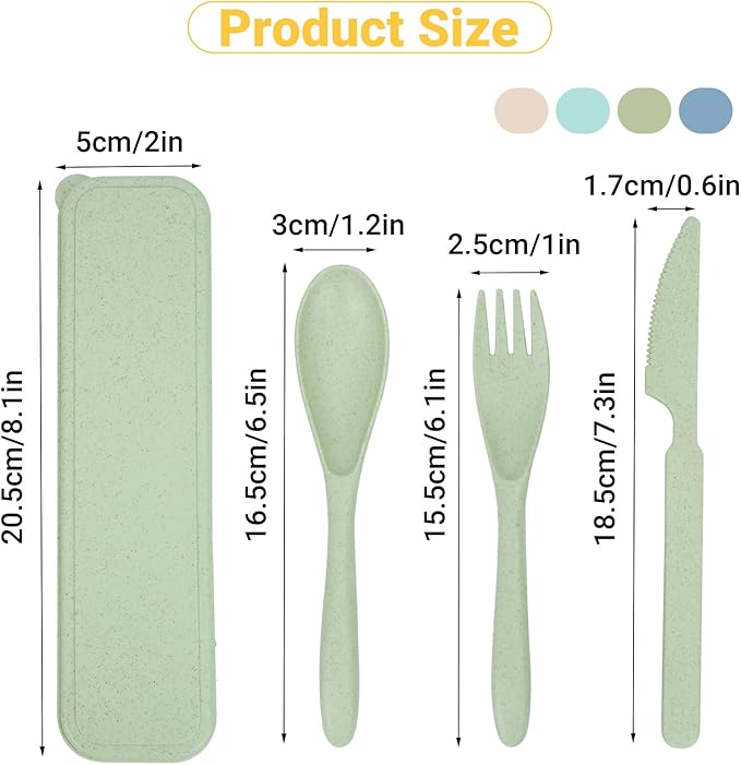 Knives Spoons and Forks Set, Portable Cutlery Set, Reusable Flatware Set for 4, Utensils for Party, Travel, Work, Picnic, Camping or Daily Use (Beige, Blue, Mint green, Light green)