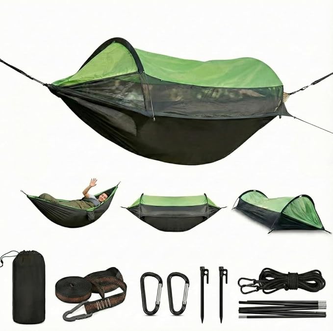 Camping Hammock Tent with Mosquito Net & Rainfly – Waterproof Portable Backpacking Hammock for Camping, Hiking & Travel – Lightweight Outdoor Hammock for Trees by Altena