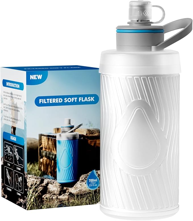 SurviMate 700ml Collapsible Water Filter Bottle,Squeeze Water Filtered Bottle，BPA-Free, Ultra Light Survival Emergency Water Filter，Perfect for Hiking, Backpacking, Camping
