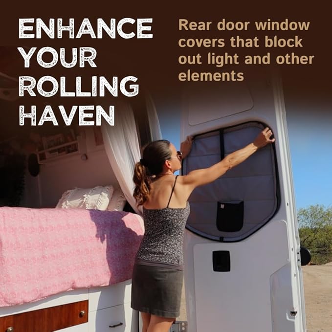 Living in a Bubble Insulated Blackout Rear Window Covers (Pair) for Mercedes Sprinter Van Year 2019-2026, VS30 (Half Plastic Door)