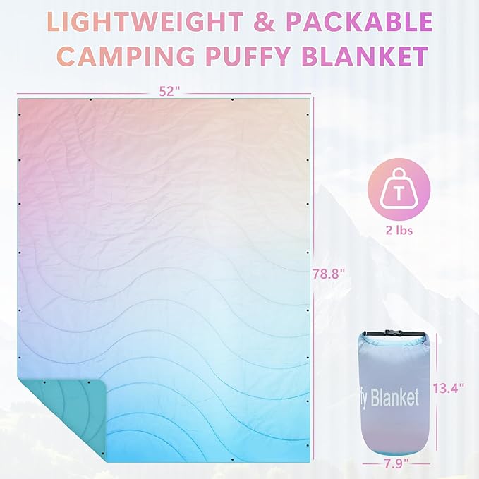 Camping Blanket,Waterproof Lightweight Puffy Camping Outdoor Blankets Packable Picnic Blanket Top Quilt for Sleeping Travel Stadium Hiking Cold Weather 55"x78.8"