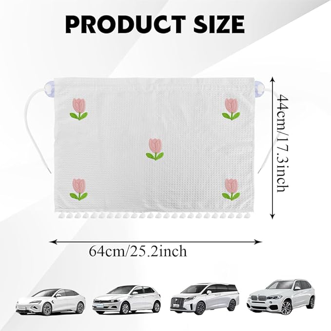 Car Side Window Sun Shade Privacy Curtain for Baby, Suction Cup Window Shade, 25"x18" Car Cartoon Sunshade Protector Heat Blocker Cover, Privacy Curtain for Kids Women (Five Tulips)
