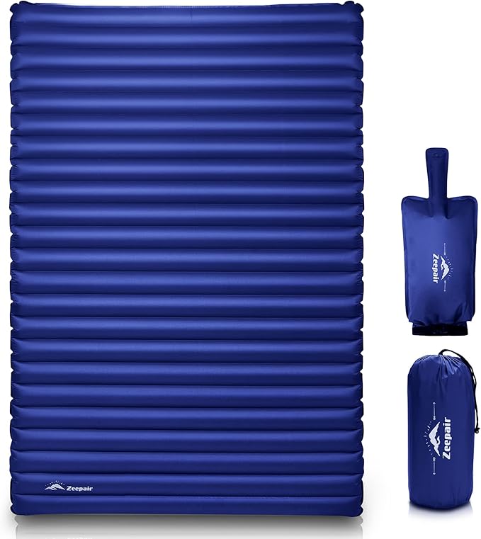 Double Camping Sleeping Pad, Ultralight Waterproof Inflatable 2-Person Sleeping Mat with Inflation Bag, Lightweight Portable Air Mattress for Outdoor Backpacking Hiking Car Traveling Tent (Navy)
