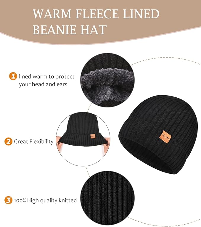 LCZTN Winter Beanie Hat and Touchscreen Gloves Set for Men and Women,Beanie Gloves Set with Warm Knit Fleece Lined