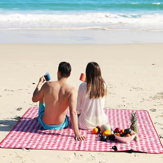 LRUUIDDE Extra Large Picnic Blanket Beach Blankets, Outdoor Foldable Waterproof Sand Mat for Beach Camping Hiking Travel Family Concerts Grass Park Music Festival Lawn Mats (Red, 80x60inch)