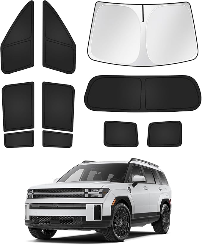 Canvcle Sunshades for Hyundai Santa Fe 2024 2025 2026 Accessories Windshield Sun Shade Side Rear Window Shade Cover Sun Visor Shield Privacy Protection Keep Vehicle Cool Black 10PCS