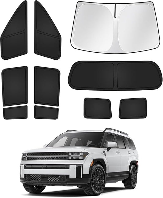 Canvcle Sunshades for Hyundai Santa Fe 2024 2025 2026 Accessories Windshield Sun Shade Side Rear Window Shade Cover Sun Visor Shield Privacy Protection Keep Vehicle Cool Black 10PCS