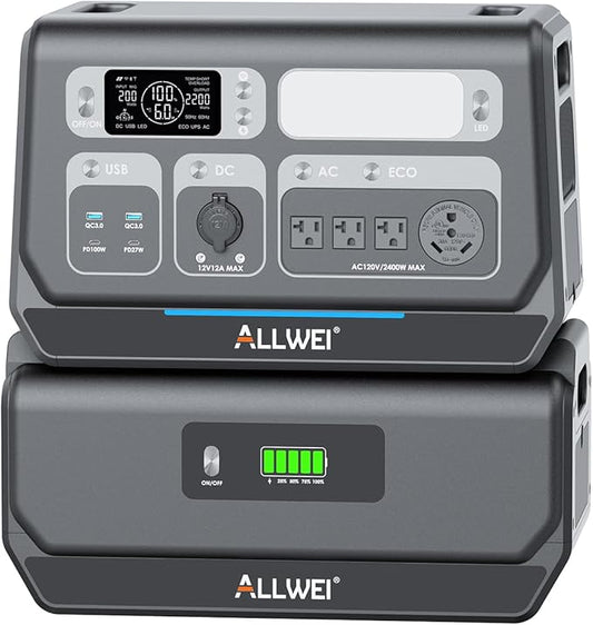 ALLWEI 2400W Portable Power Station with B200 PRO Expansion Battery, 4096Wh LiFePO4, 3600W Super Power Mode, 1500W AC Charging & 1200W Solar Charging Generator for Camping Home Outdoor Emergency