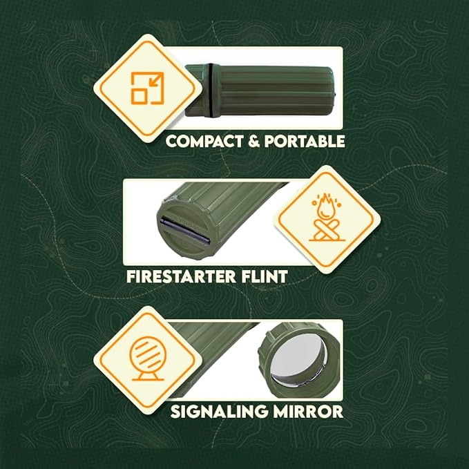 SE 3-IN-1 Green Waterproof Match Storage Box with Signaling Mirror and Firestarter Flint - CCH6-1GN