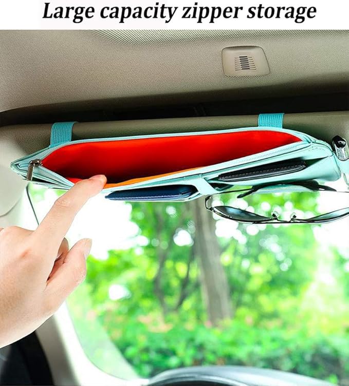 Car Sun Visor Organizer - Auto Interior Accessories with Pocket Organizers, Registration & Document Holder, Storage Pouch, Blue